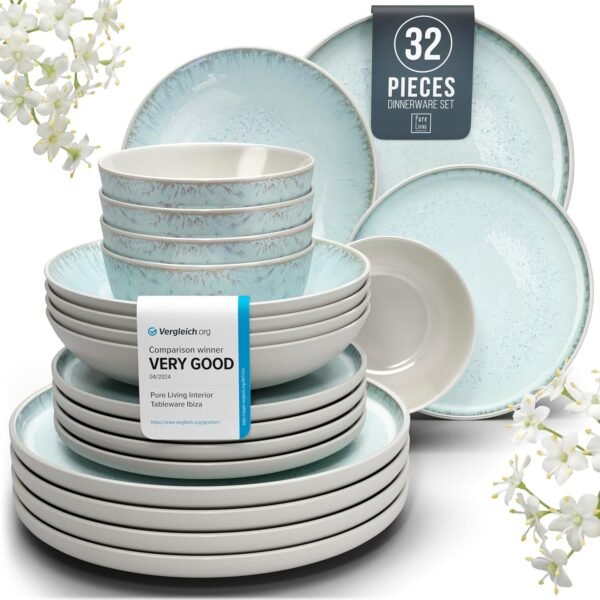 32 Piece Dinnerware Sets for 8 - Modern Style Stoneware Dinnerware Set