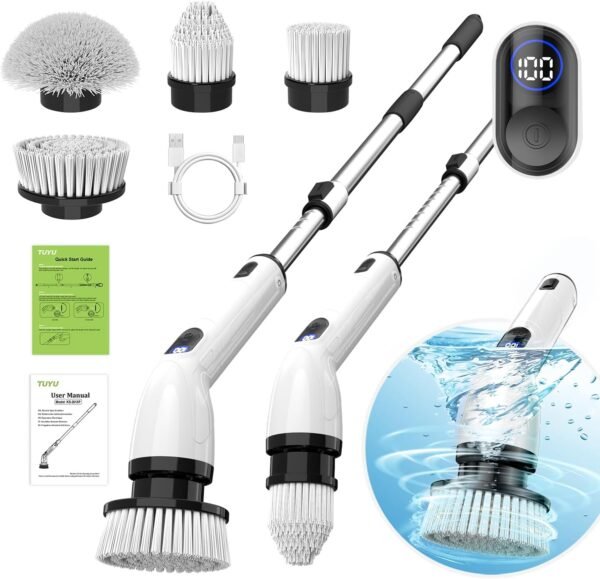 TUYU Electric Spin Scrubber, Full-Body IPX7 Waterproof Bathroom Scrubber with Power LCD Display